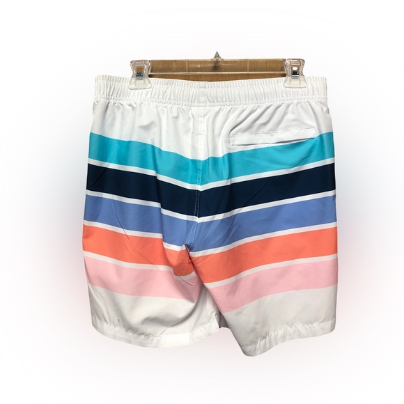 Ruffle Butts Men's Multicolor Striped Swim Trunks - Picture 2 of 4
